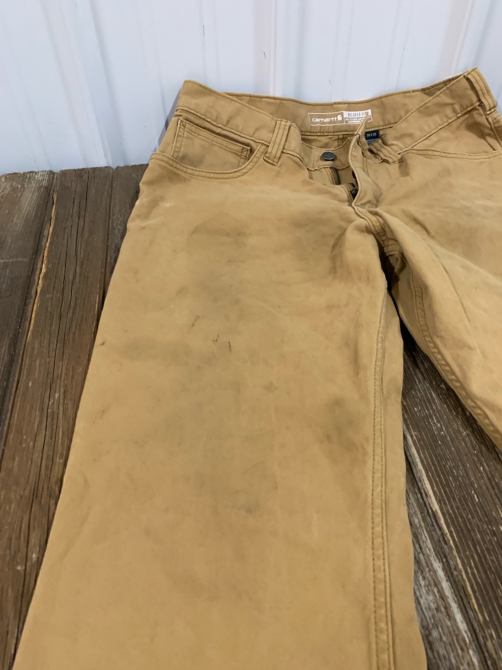 Carhartt Tan Work Pants with Back Pocket Logo - Picture 3 of 7